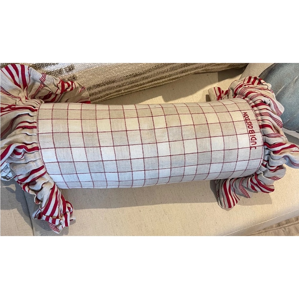Judi Boisson neckroll pillow signed “Union Squares”
